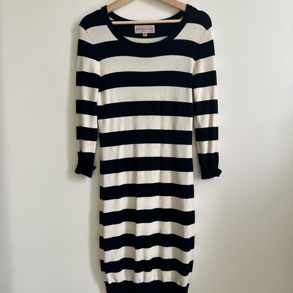 Philosophy Black and Cream Striped Long Sleeve bodycon Dress - Picture 1 of 8
